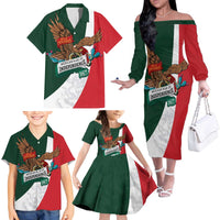 iViva Mexico Eagle Personalized Family Matching Off The Shoulder Long Sleeve Dress and Hawaiian Shirt Mexican Independence Day Fiesta - Wonder Print Shop