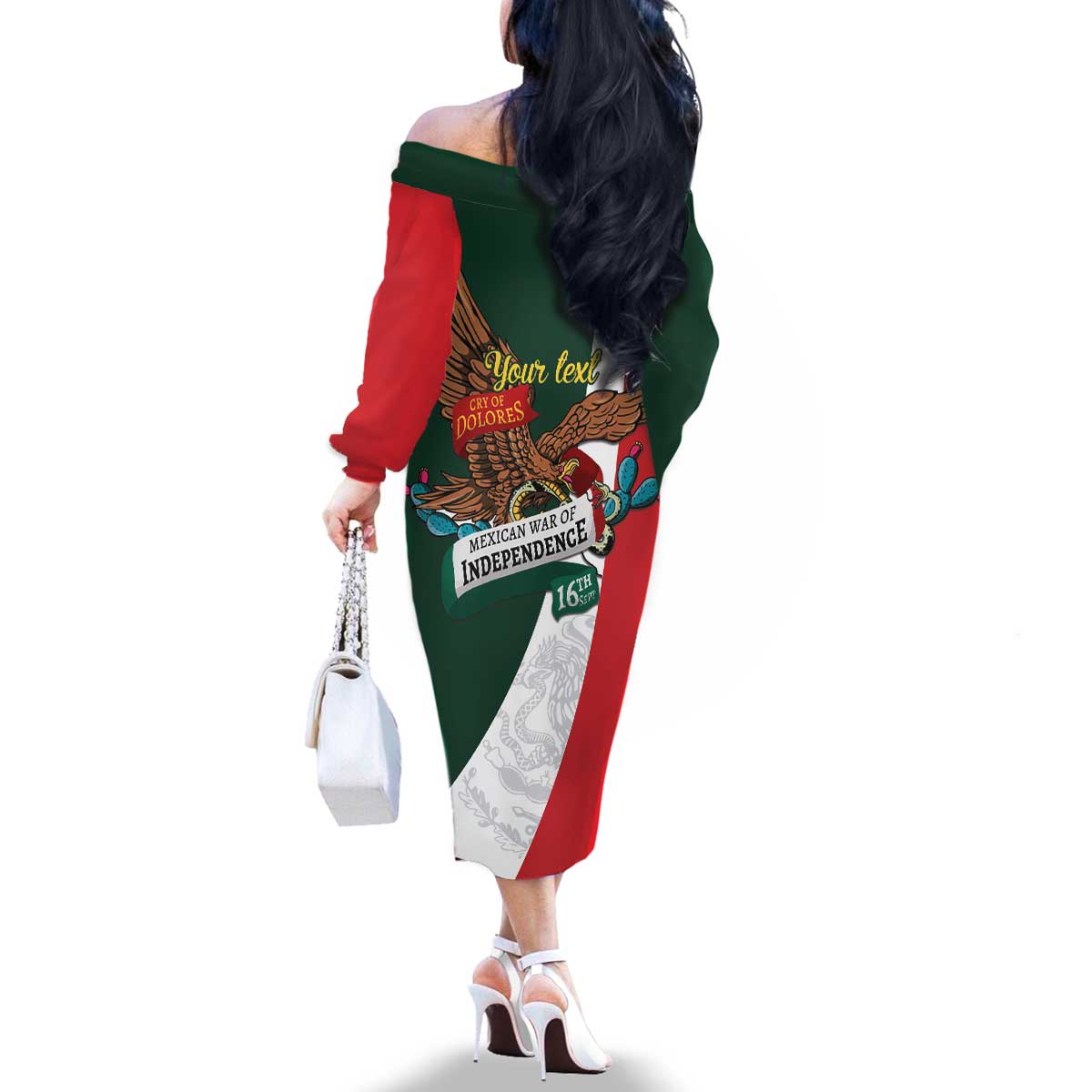 iViva Mexico Eagle Personalized Family Matching Off The Shoulder Long Sleeve Dress and Hawaiian Shirt Mexican Independence Day Fiesta - Wonder Print Shop