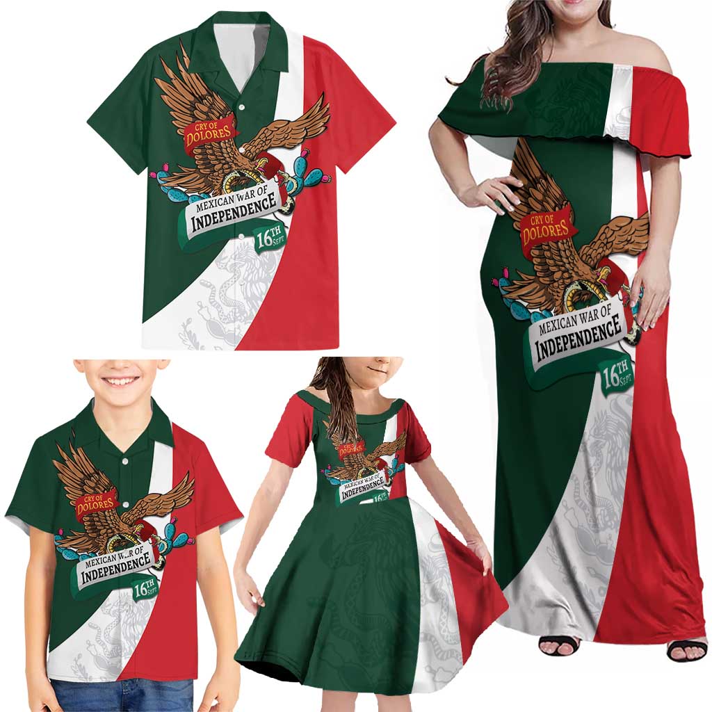iViva Mexico Eagle Personalized Family Matching Off Shoulder Maxi Dress and Hawaiian Shirt Mexican Independence Day Fiesta - Wonder Print Shop