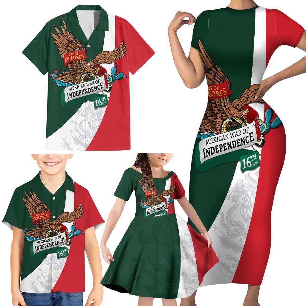 iViva Mexico Eagle Personalized Family Matching Short Sleeve Bodycon Dress and Hawaiian Shirt Mexican Independence Day Fiesta - Wonder Print Shop
