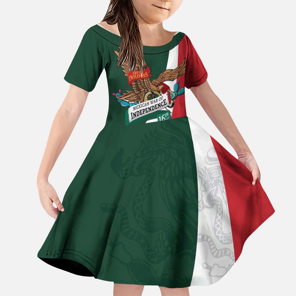 iViva Mexico Eagle Personalized Kid Short Sleeve Dress Mexican Independence Day Fiesta - Wonder Print Shop
