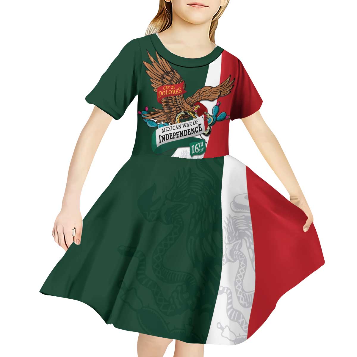 iViva Mexico Eagle Personalized Kid Short Sleeve Dress Mexican Independence Day Fiesta - Wonder Print Shop