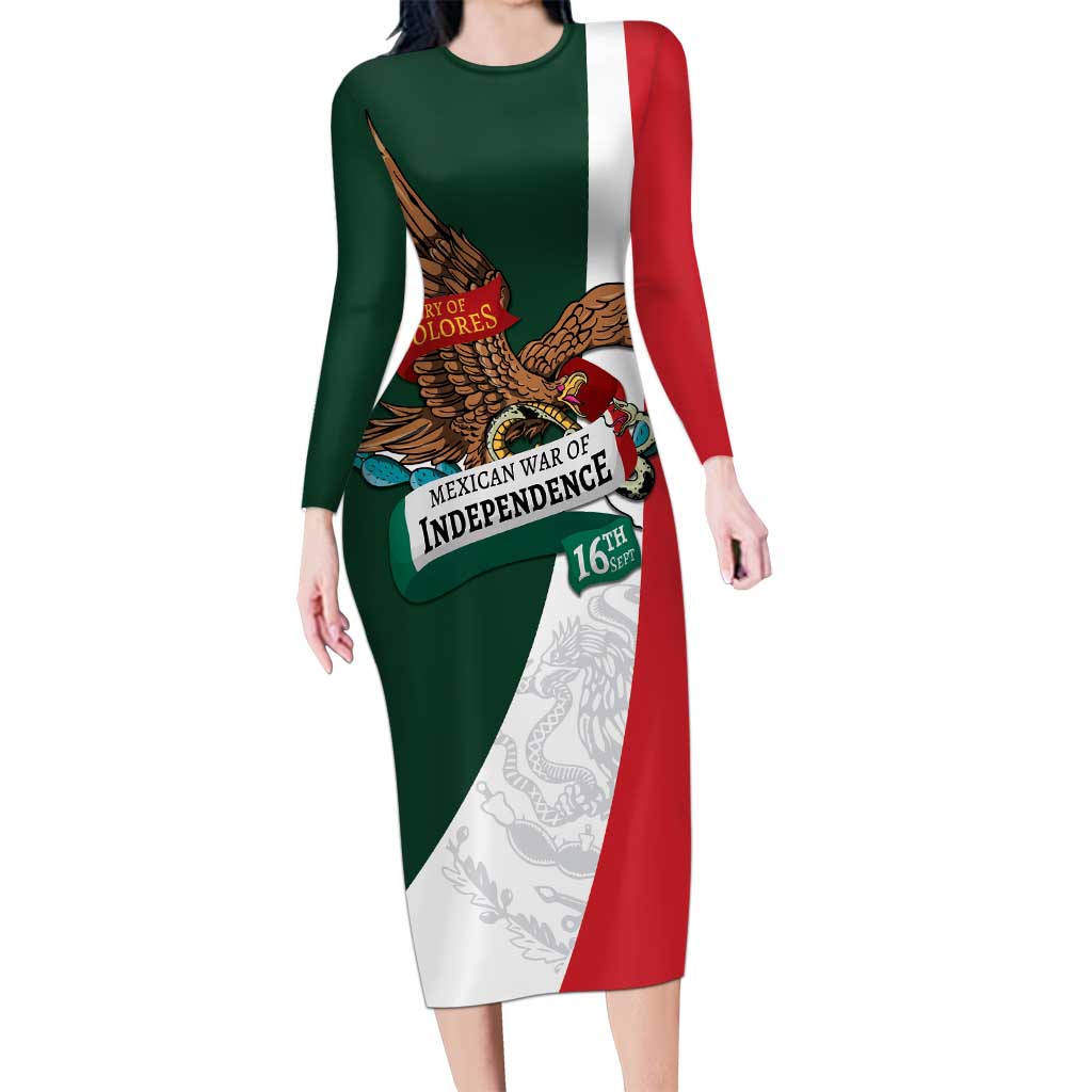 iViva Mexico Eagle Personalized Long Sleeve Bodycon Dress Mexican Independence Day Fiesta - Wonder Print Shop