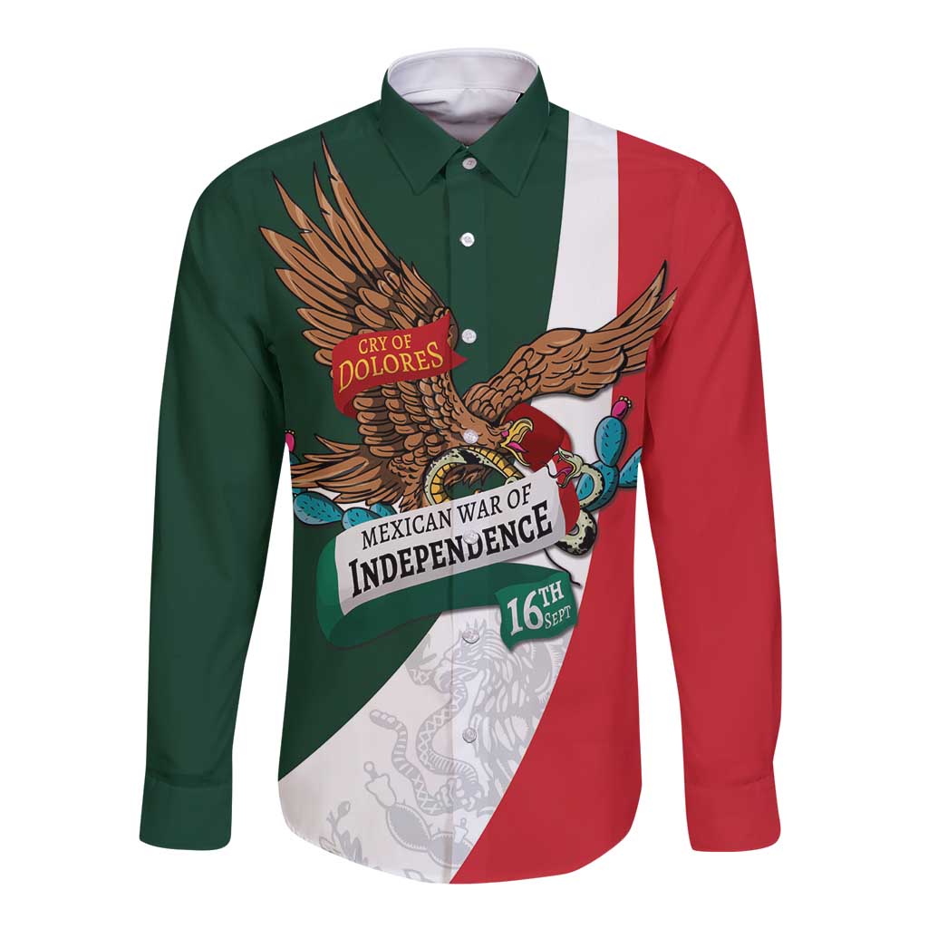iViva Mexico Eagle Personalized Long Sleeve Button Shirt Mexican Independence Day Fiesta - Wonder Print Shop