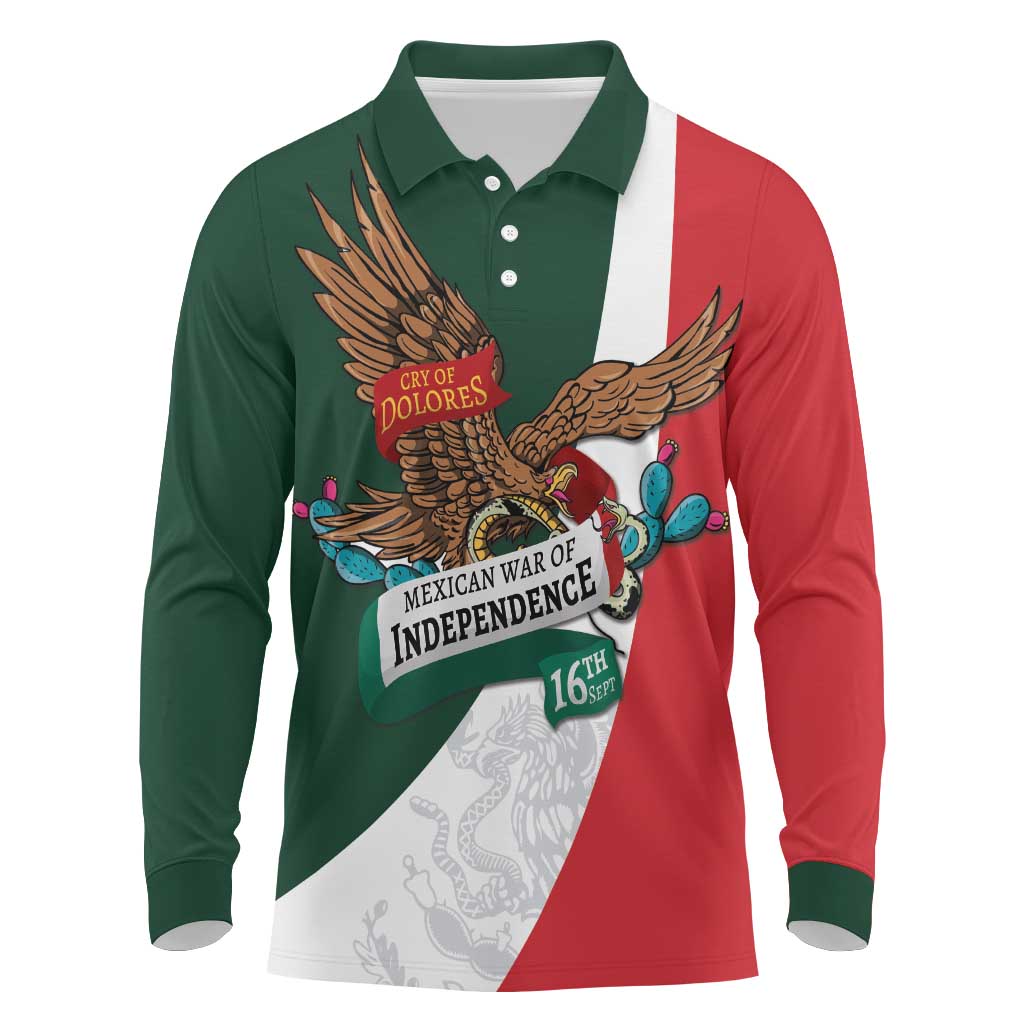 iViva Mexico Eagle Personalized Long Sleeve Polo Shirt Mexican Independence Day Fiesta - Wonder Print Shop