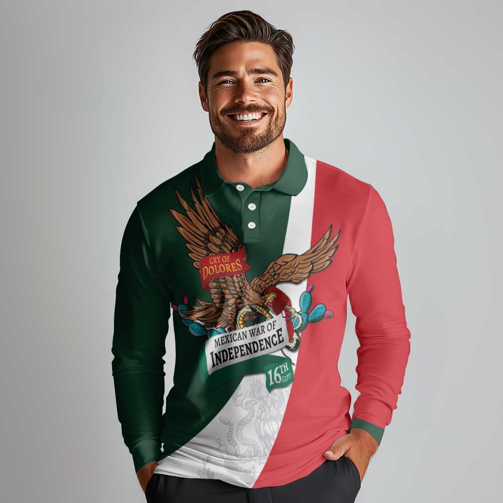 iViva Mexico Eagle Personalized Long Sleeve Polo Shirt Mexican Independence Day Fiesta - Wonder Print Shop
