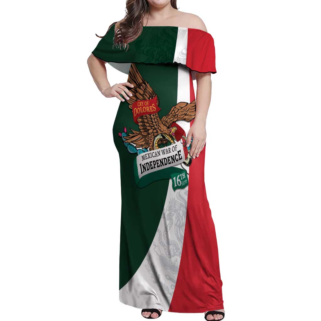 iViva Mexico Eagle Personalized Off Shoulder Maxi Dress Mexican Independence Day Fiesta - Wonder Print Shop