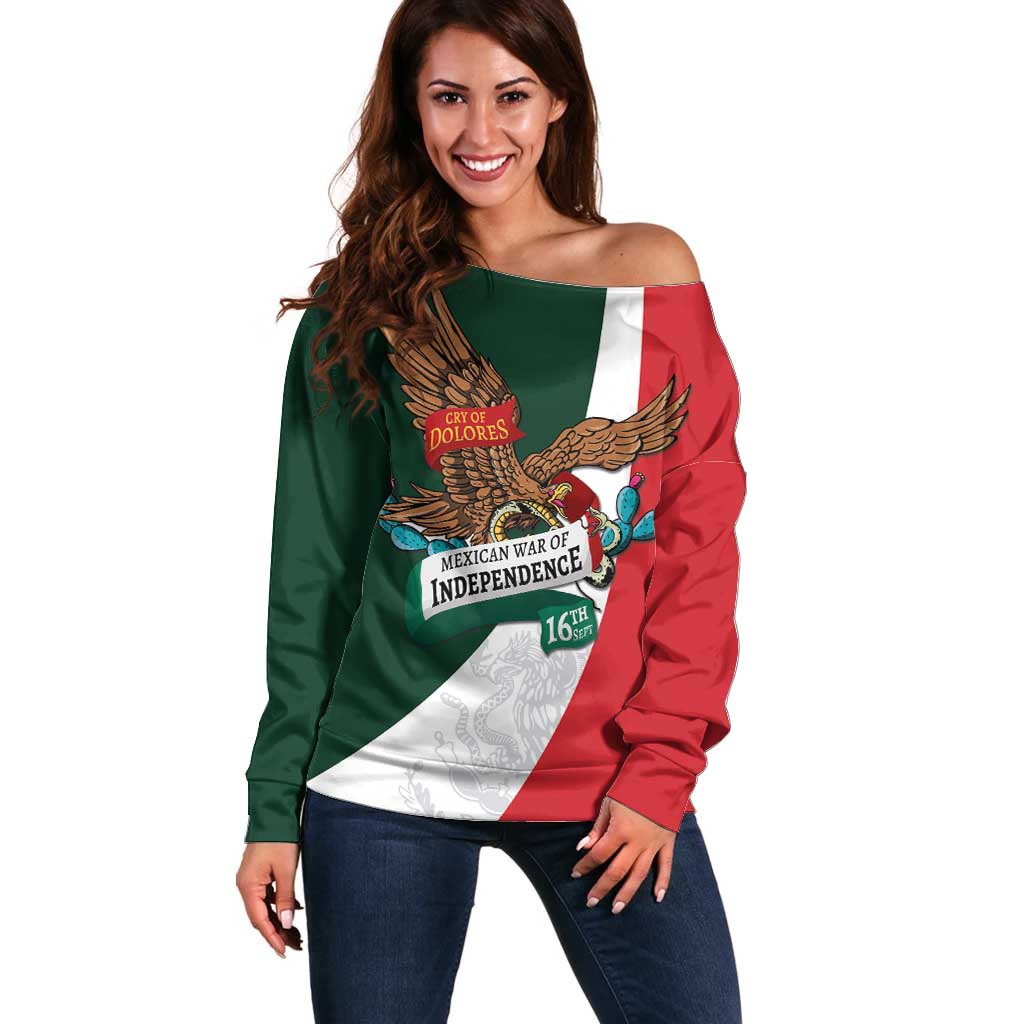 iViva Mexico Eagle Personalized Off Shoulder Sweater Mexican Independence Day Fiesta - Wonder Print Shop