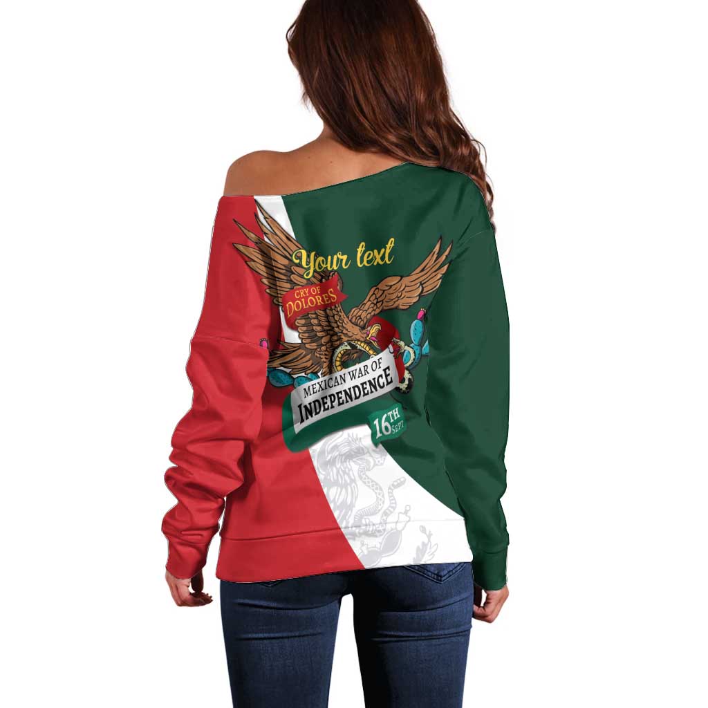 iViva Mexico Eagle Personalized Off Shoulder Sweater Mexican Independence Day Fiesta - Wonder Print Shop