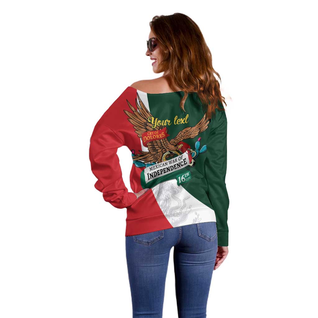 iViva Mexico Eagle Personalized Off Shoulder Sweater Mexican Independence Day Fiesta - Wonder Print Shop