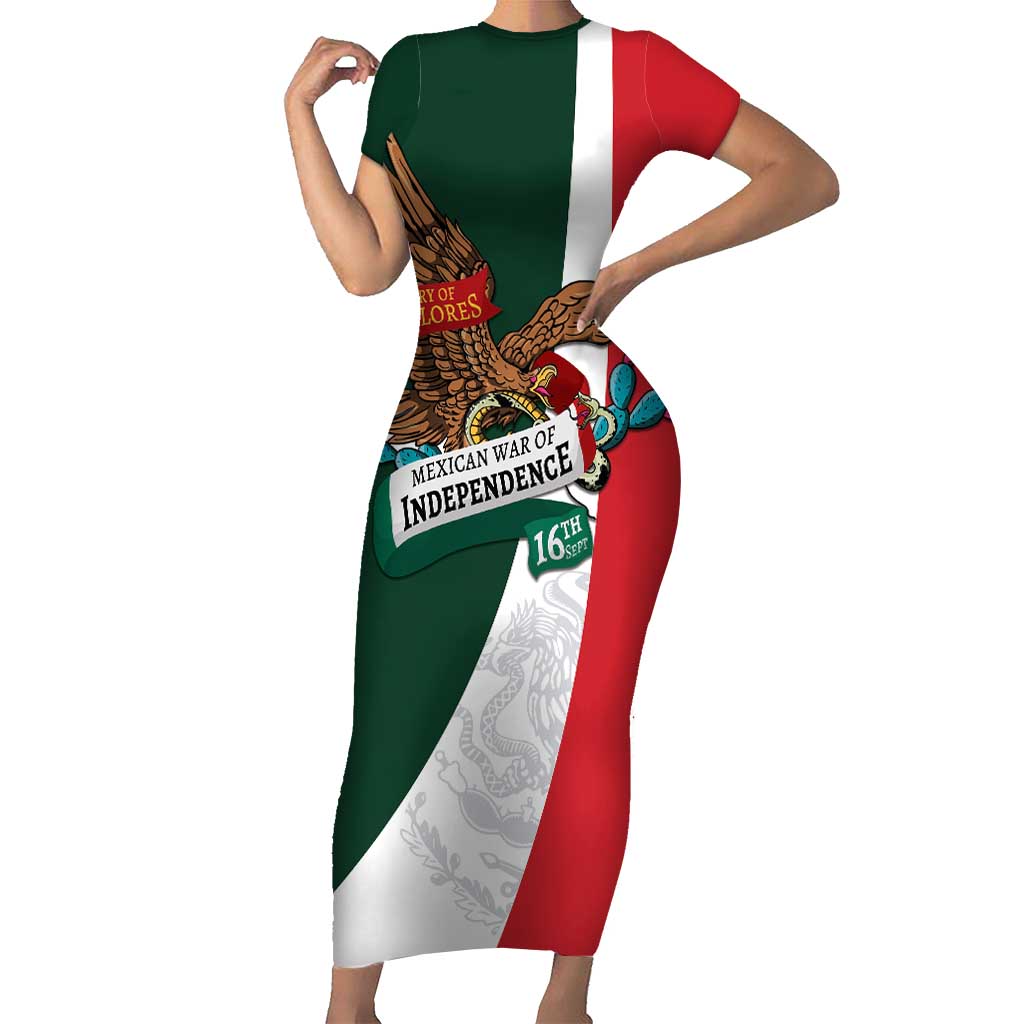 iViva Mexico Eagle Personalized Short Sleeve Bodycon Dress Mexican Independence Day Fiesta - Wonder Print Shop