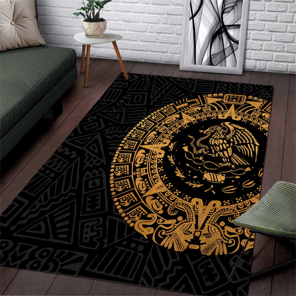 Mexican Aztec Area Rug Golden Coat of Arm - Wonder Print Shop