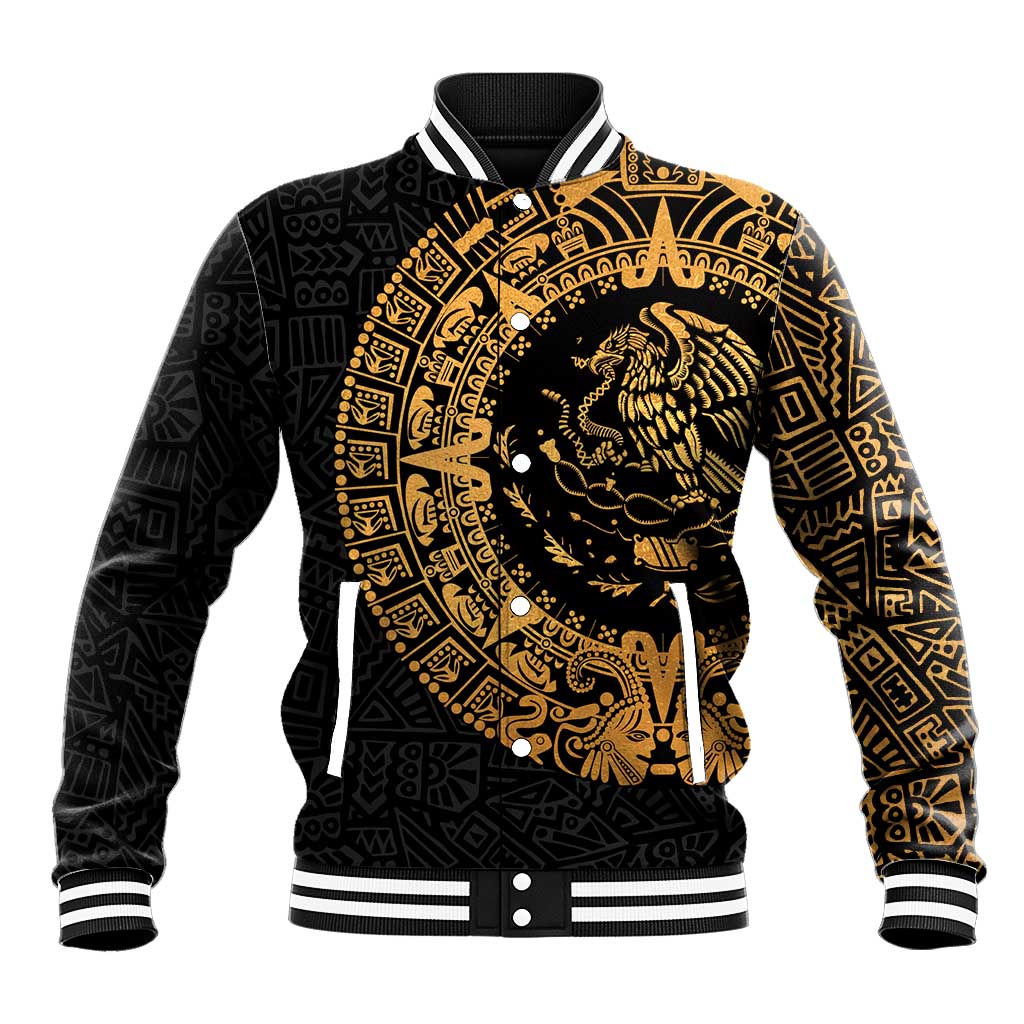 Mexican Aztec Baseball Jacket Golden Coat of Arm - Wonder Print Shop