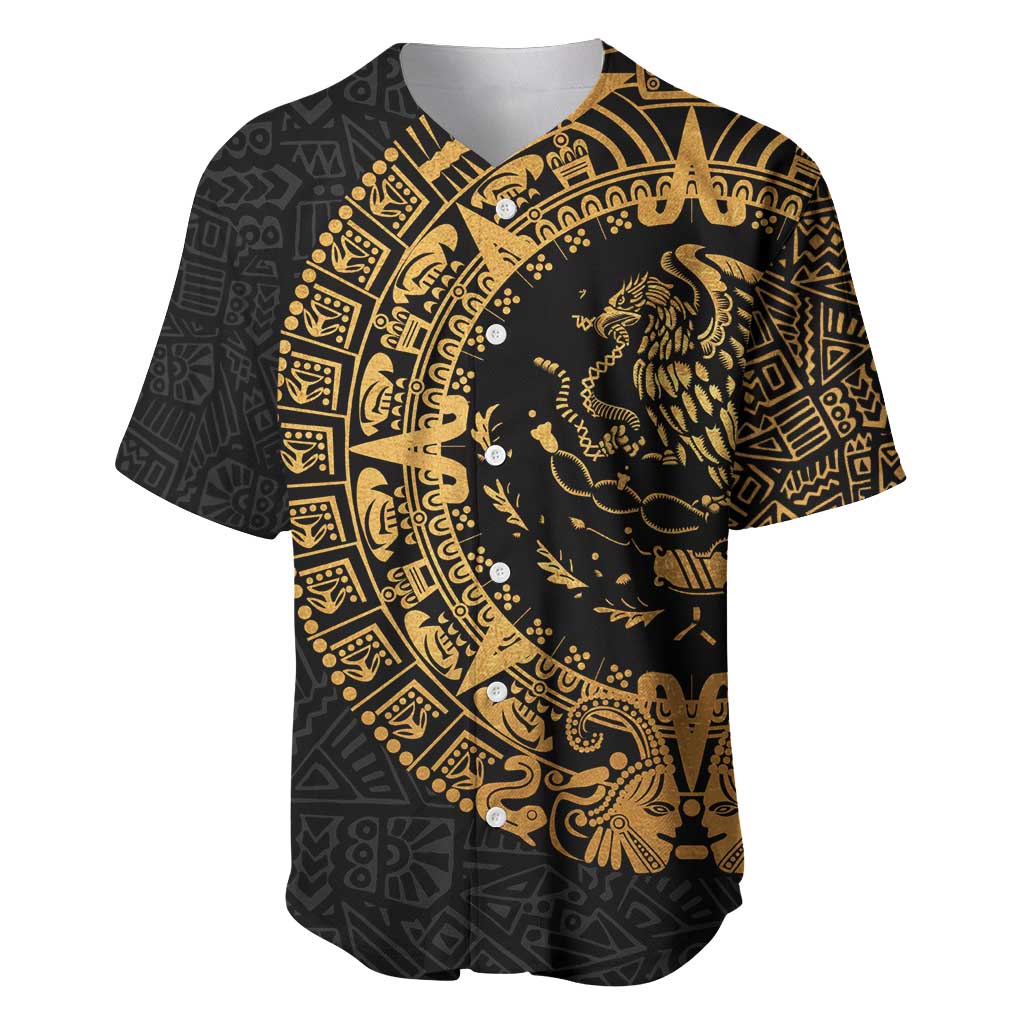 Mexican Aztec Baseball Jersey Golden Coat of Arm - Wonder Print Shop
