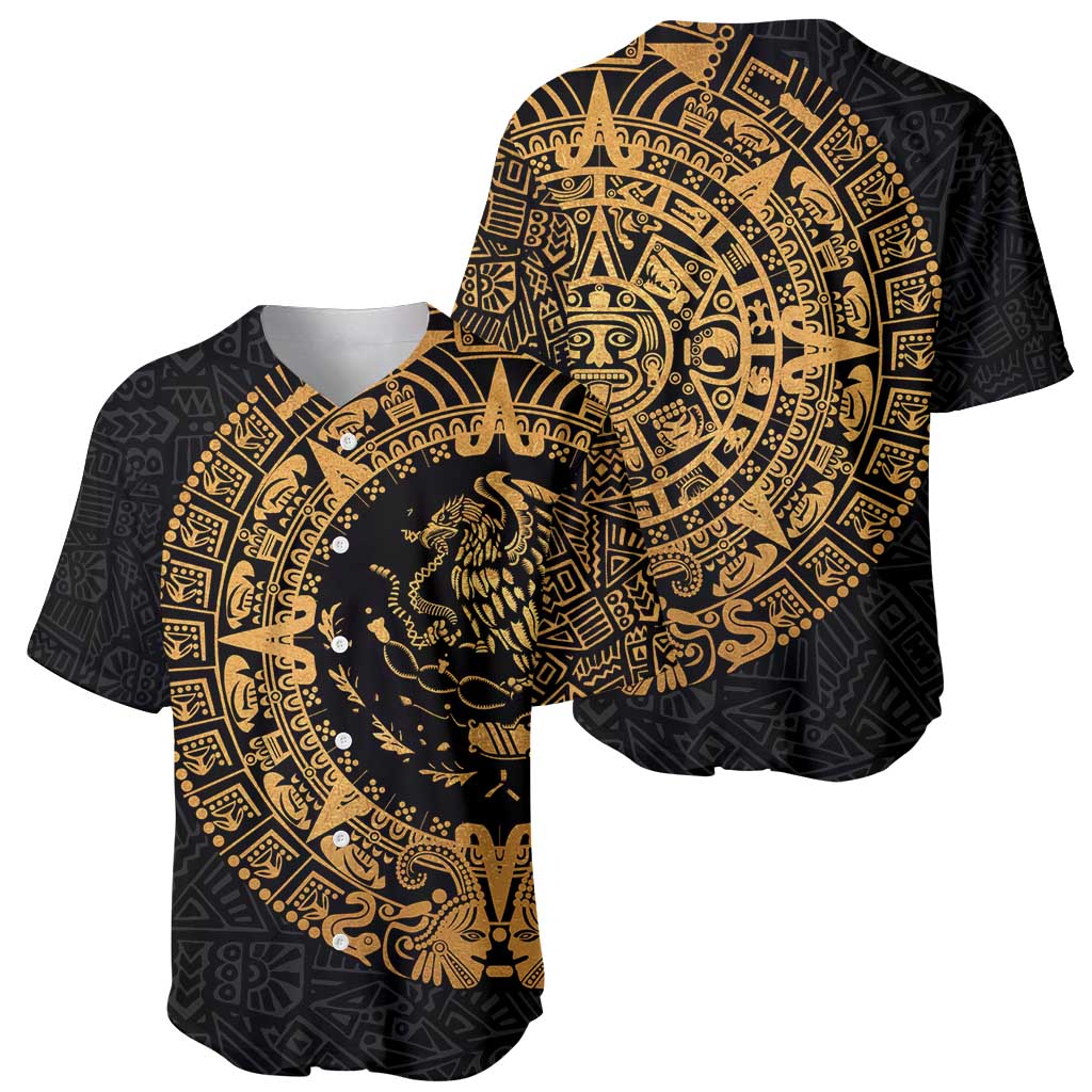 Mexican Aztec Baseball Jersey Golden Coat of Arm - Wonder Print Shop