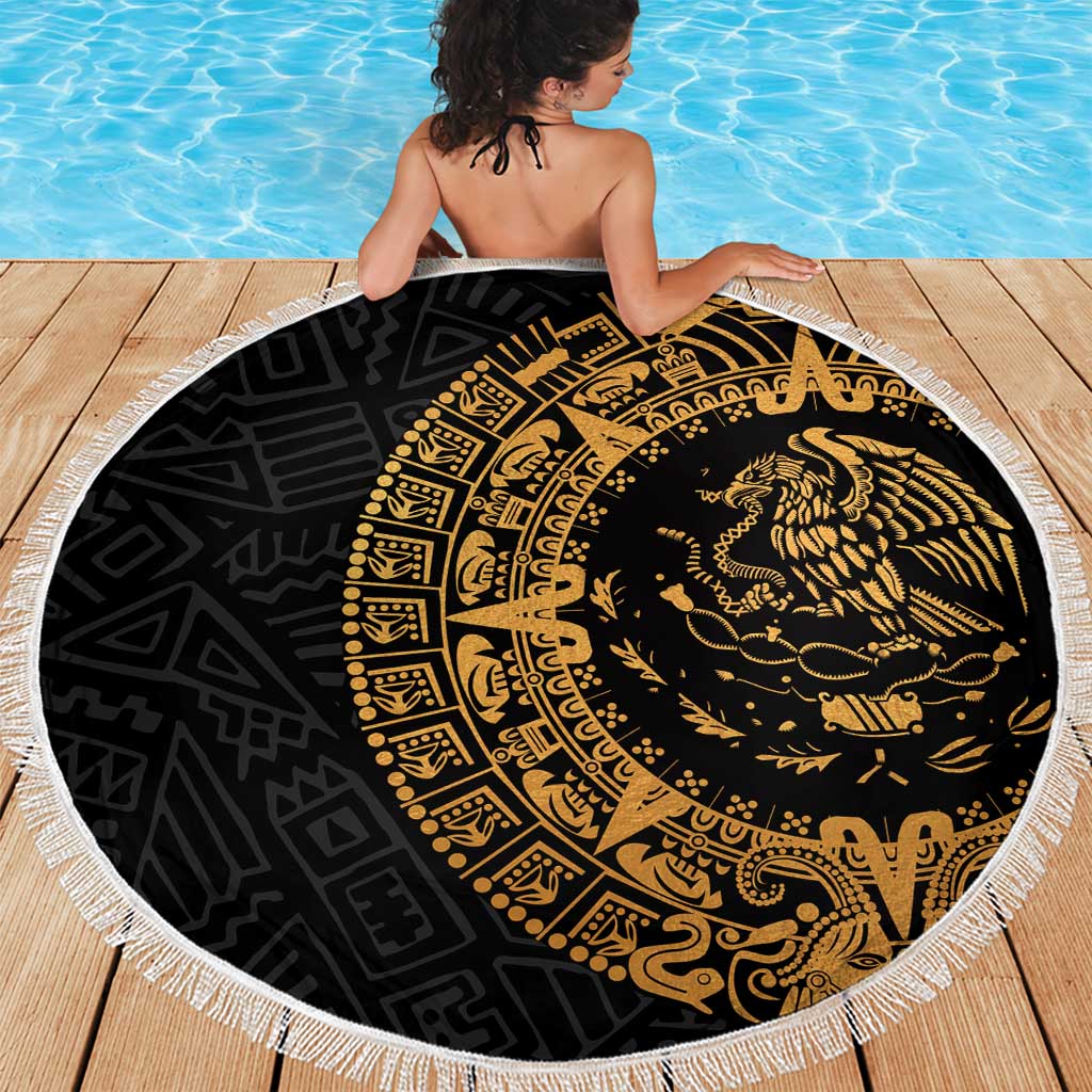 Mexican Aztec Beach Blanket Golden Coat of Arm - Wonder Print Shop