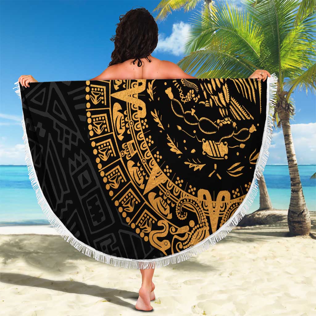 Mexican Aztec Beach Blanket Golden Coat of Arm - Wonder Print Shop