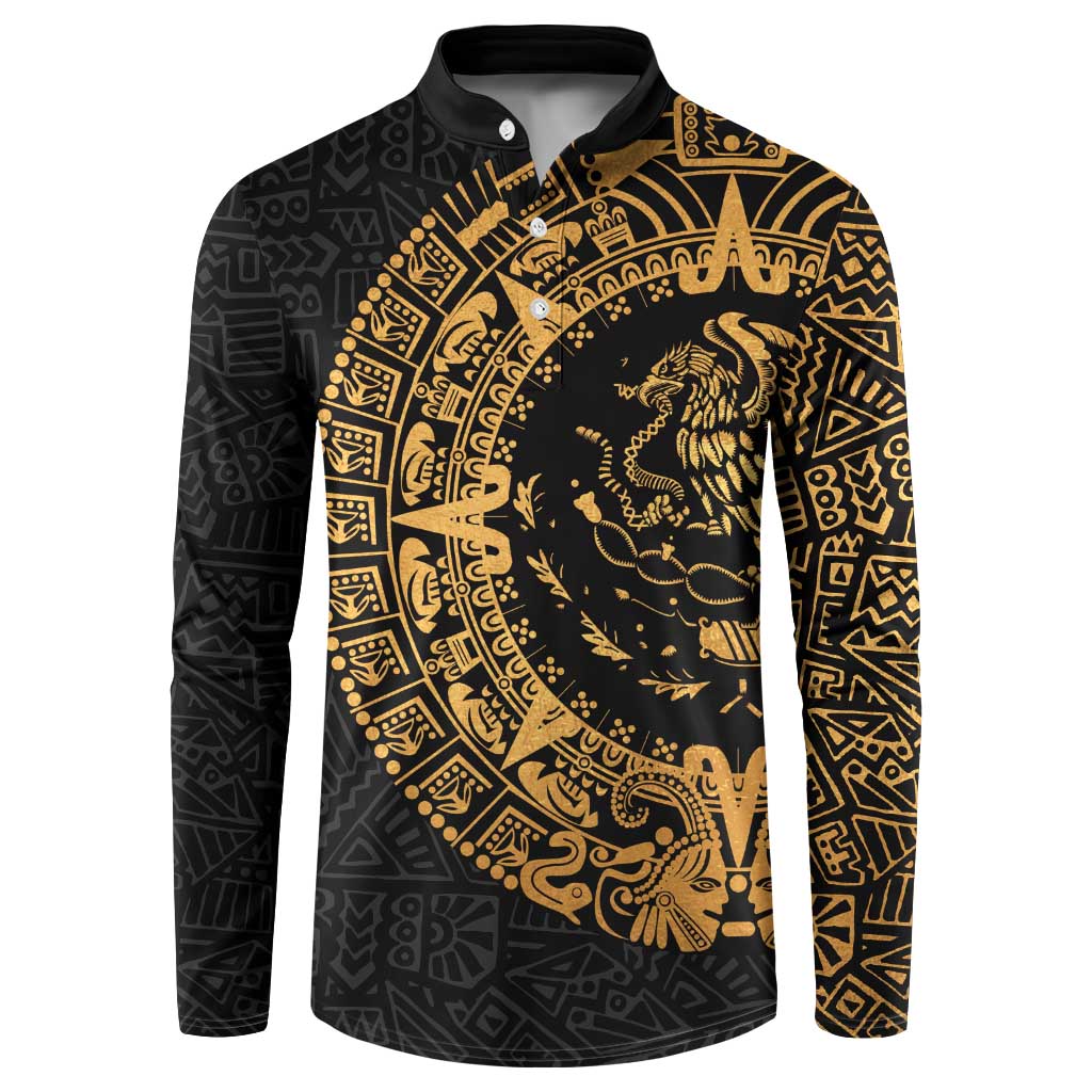 Mexican Aztec Button Sweatshirt Golden Coat of Arm - Wonder Print Shop
