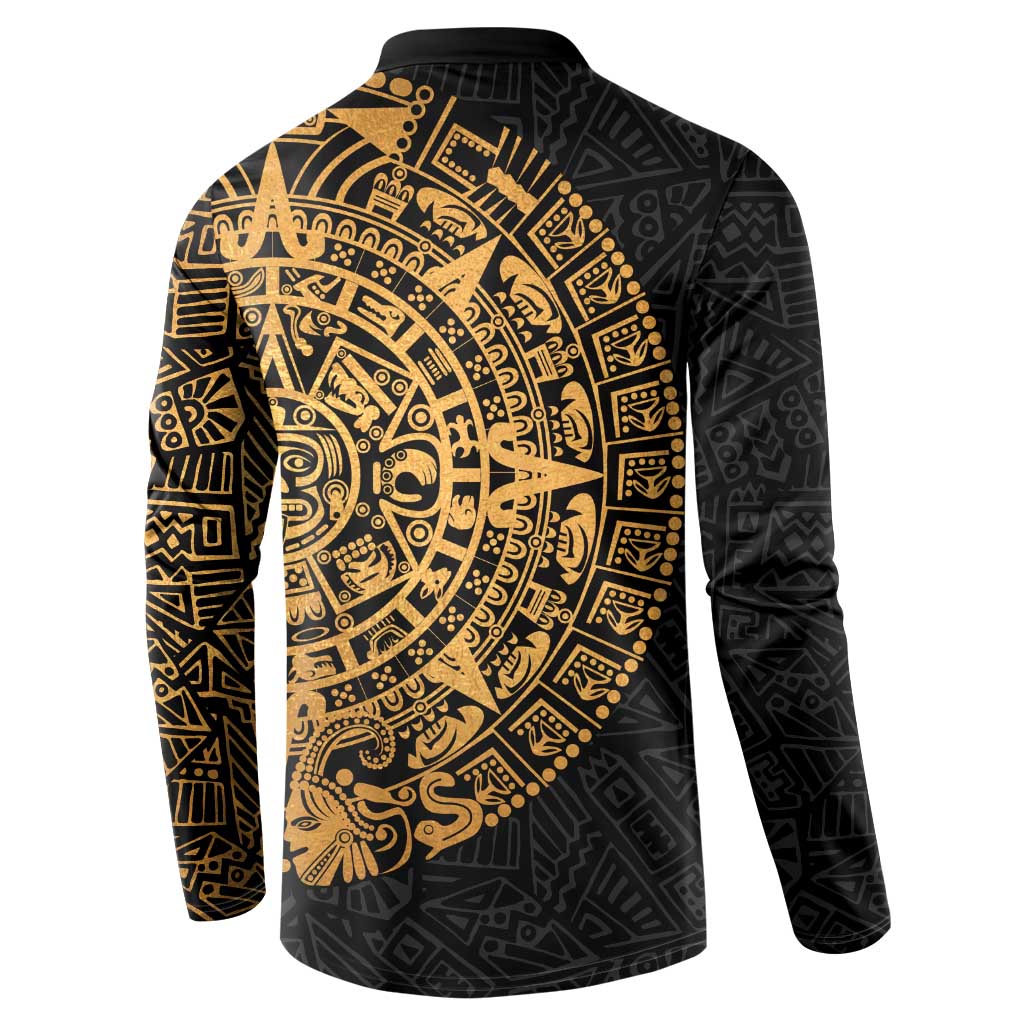 Mexican Aztec Button Sweatshirt Golden Coat of Arm - Wonder Print Shop