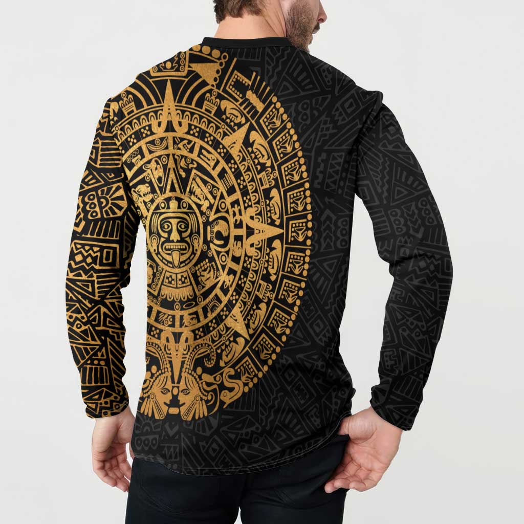 Mexican Aztec Button Sweatshirt Golden Coat of Arm - Wonder Print Shop
