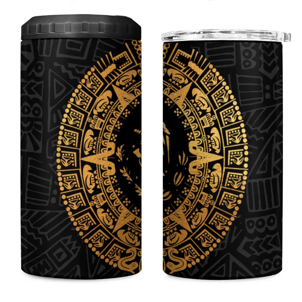 Mexican Aztec 4 in 1 Can Cooler Tumbler Golden Coat of Arm - Wonder Print Shop