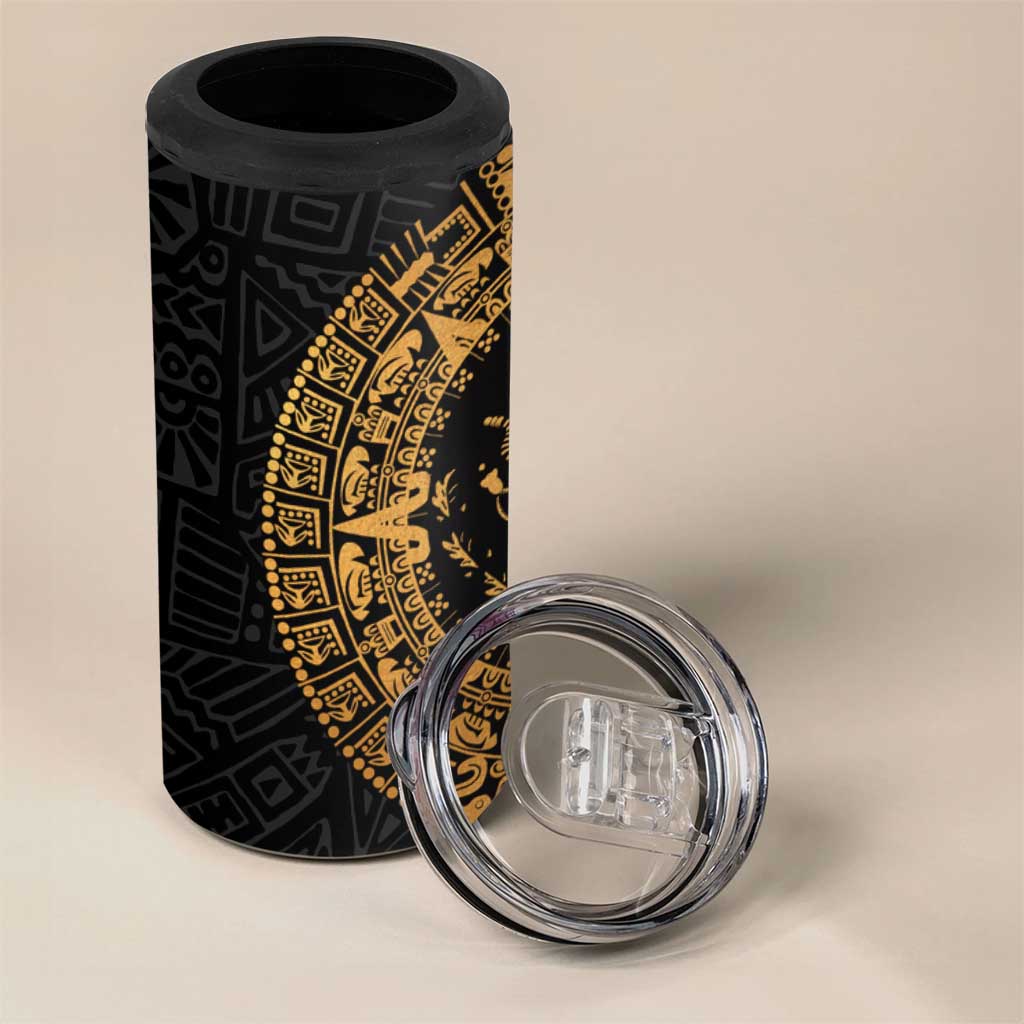 Mexican Aztec 4 in 1 Can Cooler Tumbler Golden Coat of Arm - Wonder Print Shop