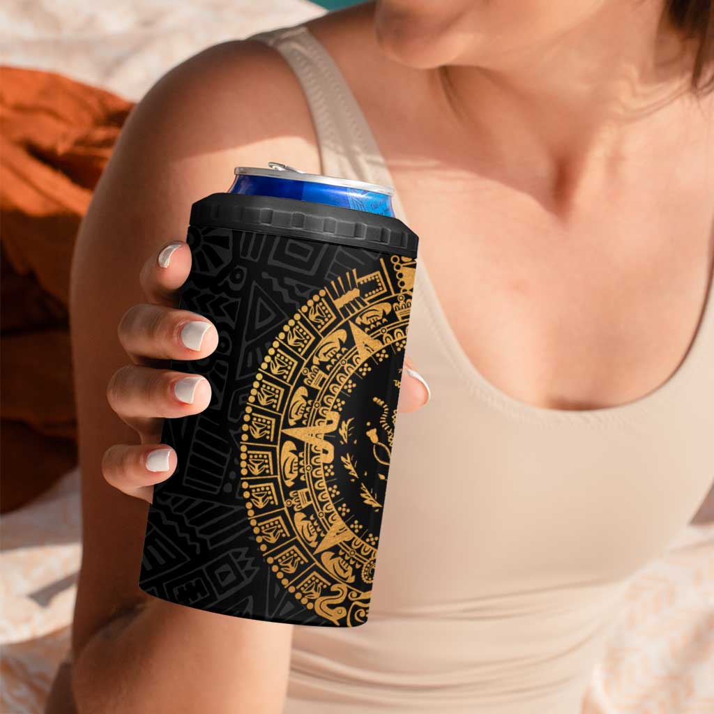 Mexican Aztec 4 in 1 Can Cooler Tumbler Golden Coat of Arm - Wonder Print Shop