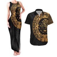 Mexican Aztec Couples Matching Tank Maxi Dress and Hawaiian Shirt Golden Coat of Arm - Wonder Print Shop