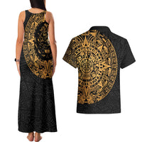 Mexican Aztec Couples Matching Tank Maxi Dress and Hawaiian Shirt Golden Coat of Arm - Wonder Print Shop
