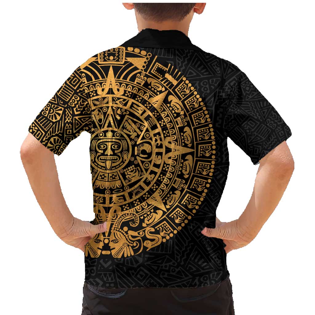 Mexican Aztec Family Matching Mermaid Dress and Hawaiian Shirt Golden Coat of Arm - Wonder Print Shop