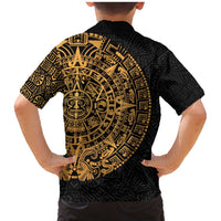 Mexican Aztec Family Matching Mermaid Dress and Hawaiian Shirt Golden Coat of Arm - Wonder Print Shop