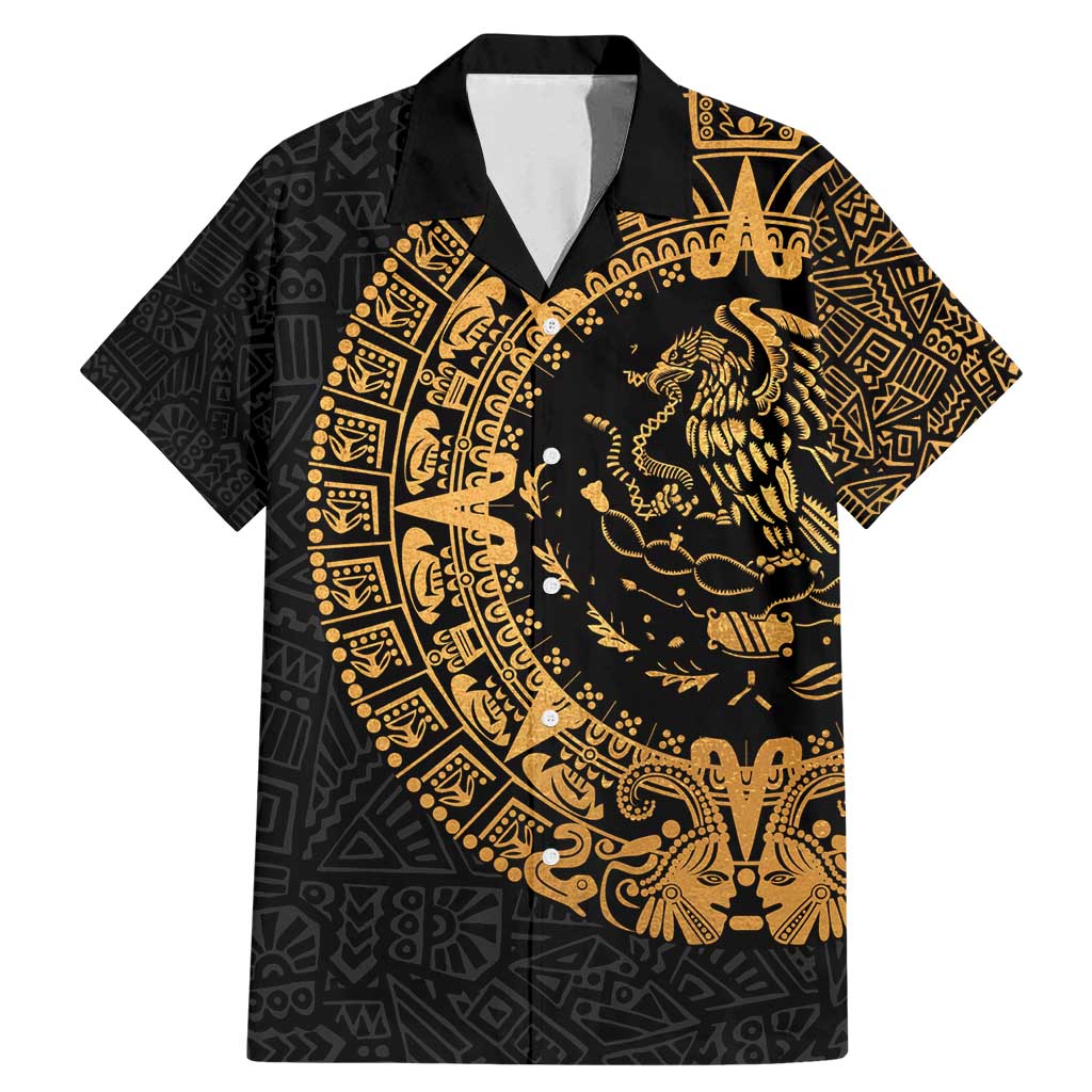 Mexican Aztec Family Matching Mermaid Dress and Hawaiian Shirt Golden Coat of Arm - Wonder Print Shop