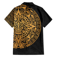 Mexican Aztec Family Matching Off The Shoulder Long Sleeve Dress and Hawaiian Shirt Golden Coat of Arm - Wonder Print Shop
