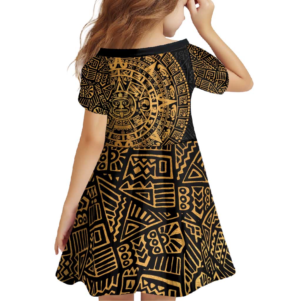 Mexican Aztec Family Matching Off Shoulder Maxi Dress and Hawaiian Shirt Golden Coat of Arm - Wonder Print Shop