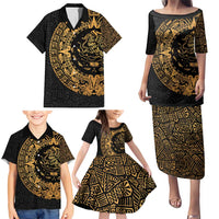 Mexican Aztec Family Matching Puletasi and Hawaiian Shirt Golden Coat of Arm - Wonder Print Shop