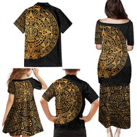 Mexican Aztec Family Matching Puletasi and Hawaiian Shirt Golden Coat of Arm - Wonder Print Shop