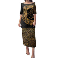 Mexican Aztec Family Matching Puletasi and Hawaiian Shirt Golden Coat of Arm - Wonder Print Shop