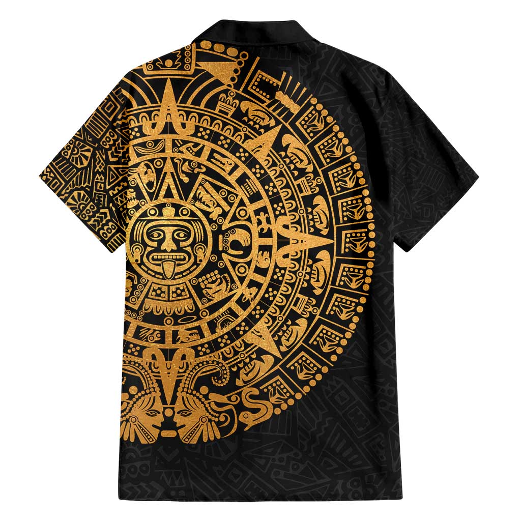 Mexican Aztec Family Matching Short Sleeve Bodycon Dress and Hawaiian Shirt Golden Coat of Arm - Wonder Print Shop