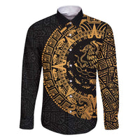 Mexican Aztec Family Matching Short Sleeve Bodycon Dress and Hawaiian Shirt Golden Coat of Arm - Wonder Print Shop