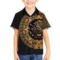 Mexican Aztec Family Matching Short Sleeve Bodycon Dress and Hawaiian Shirt Golden Coat of Arm - Wonder Print Shop