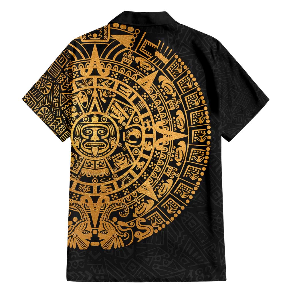 Mexican Aztec Family Matching Tank Maxi Dress and Hawaiian Shirt Golden Coat of Arm - Wonder Print Shop