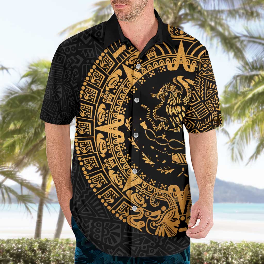 Mexican Aztec Hawaiian Shirt Golden Coat of Arm - Wonder Print Shop