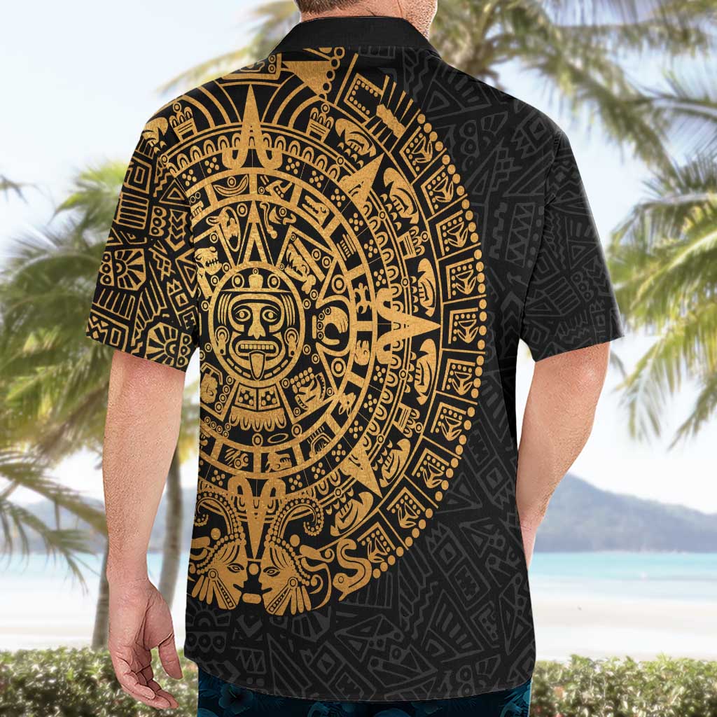 Mexican Aztec Hawaiian Shirt Golden Coat of Arm - Wonder Print Shop