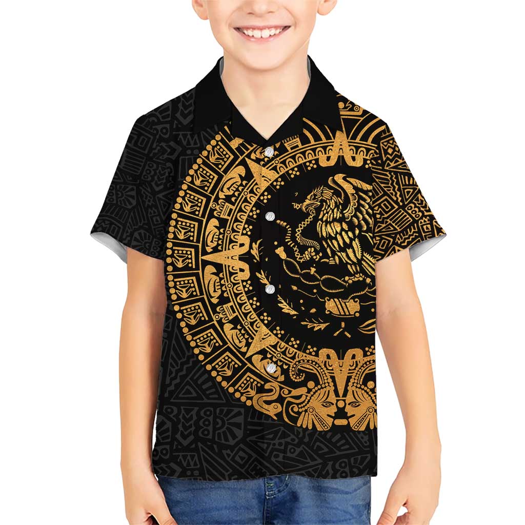 Mexican Aztec Hawaiian Shirt Golden Coat of Arm - Wonder Print Shop