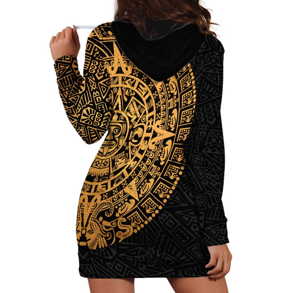 Mexican Aztec Hoodie Dress Golden Coat of Arm - Wonder Print Shop