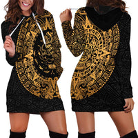 Mexican Aztec Hoodie Dress Golden Coat of Arm - Wonder Print Shop
