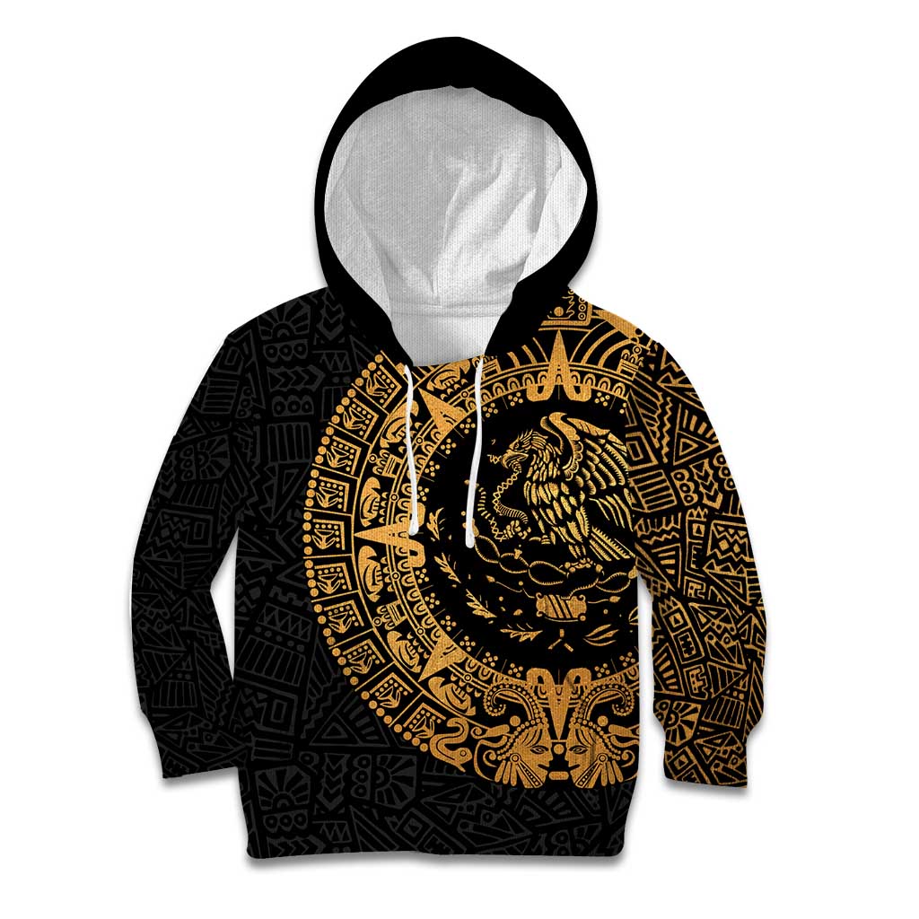 Mexican Aztec Kid Hoodie Golden Coat of Arm - Wonder Print Shop