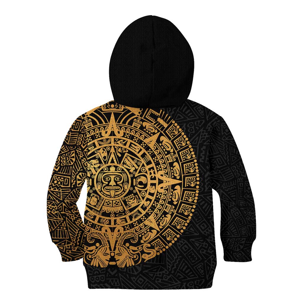 Mexican Aztec Kid Hoodie Golden Coat of Arm - Wonder Print Shop