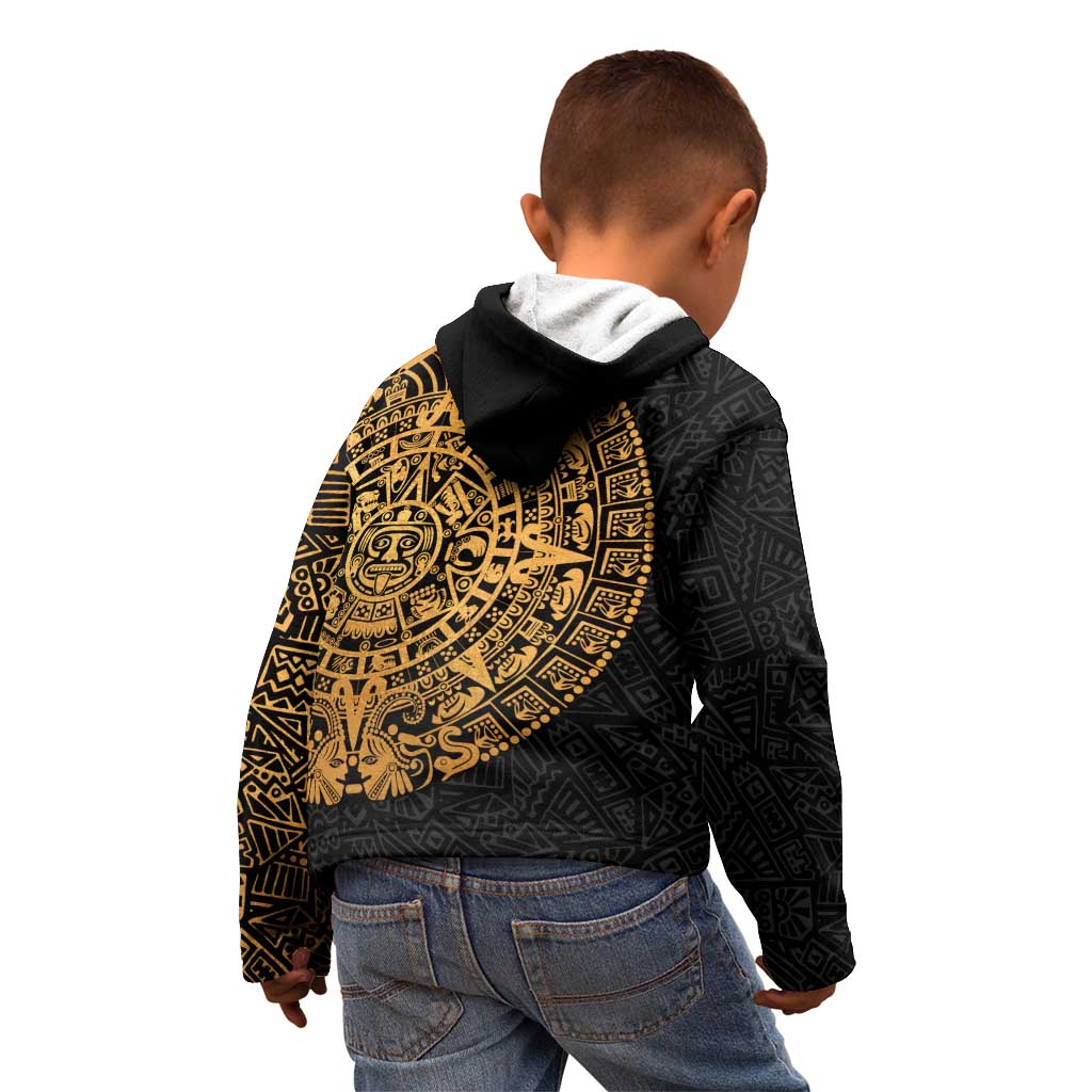 Mexican Aztec Kid Hoodie Golden Coat of Arm - Wonder Print Shop