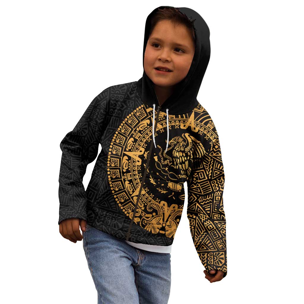 Mexican Aztec Kid Hoodie Golden Coat of Arm - Wonder Print Shop